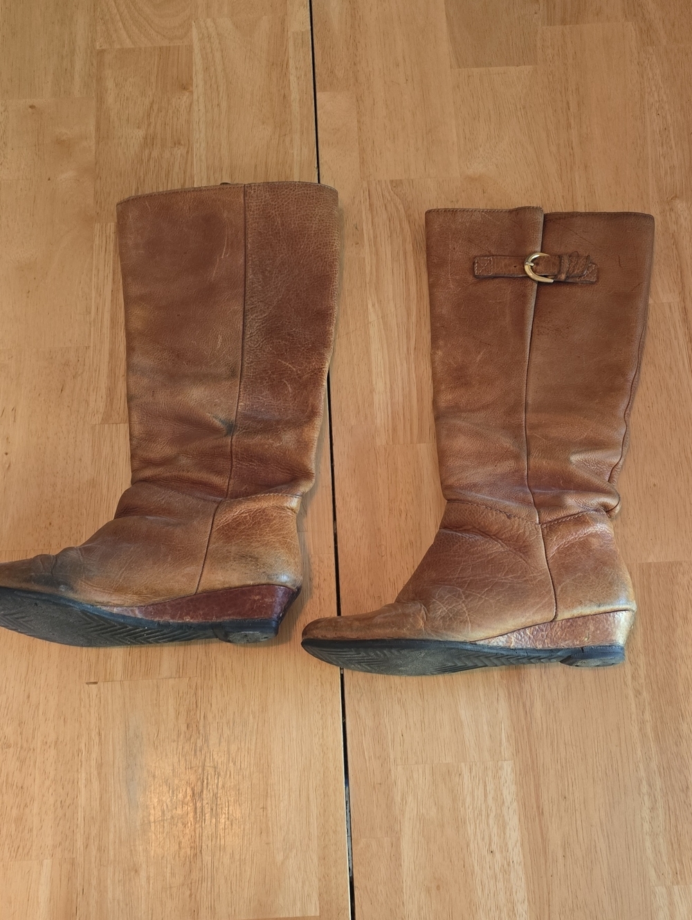 Women’s Tall Brown Leather Boots with Buckle